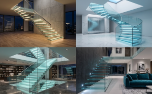 Golden Glow Glass Staircase